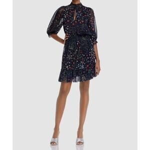 Joie Women's Blue Floral Smocked Keyhole Button-Front Shima Dress Size L